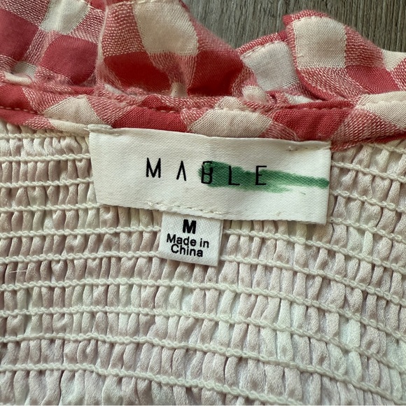 MABLE Pink White Check Ruffle Dress Smocked Stretch Medium Bodycon - Picture 5 of 11